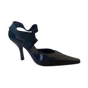 Nine West Leather Pointed Toe Kitten Heel Elastic Cross Ankle Strap Size 5M